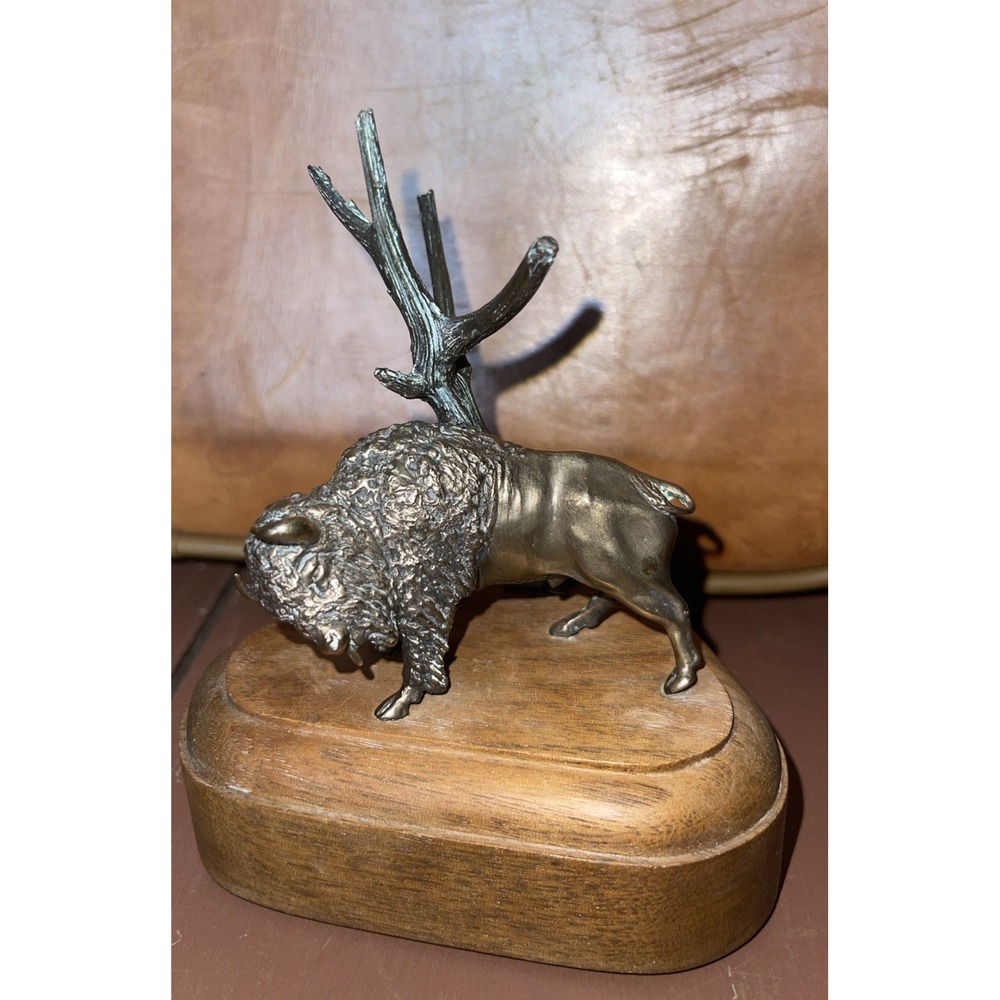 Rare Miles B Anderson Buff'lo Scratching Bronze Sculpture Wood‎ 1503 Montana